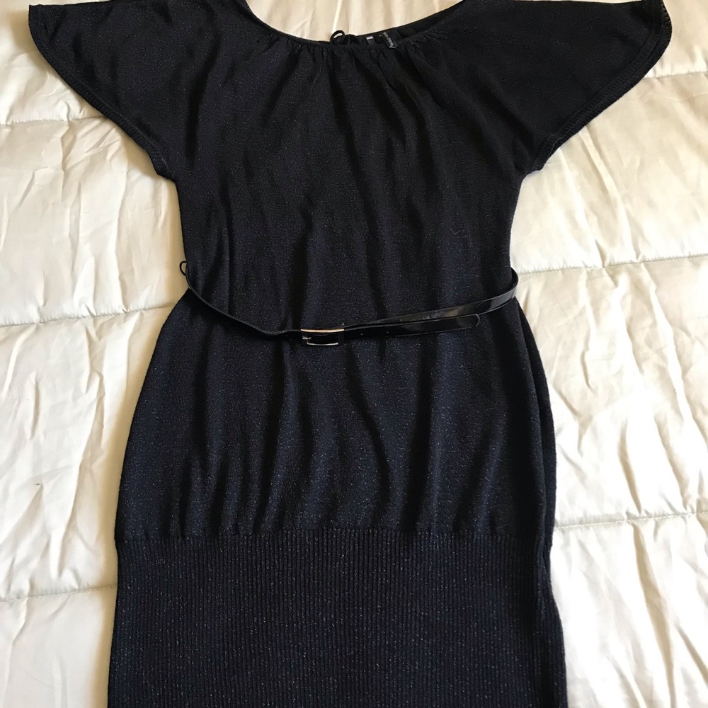 Take out sexy black dress with belt